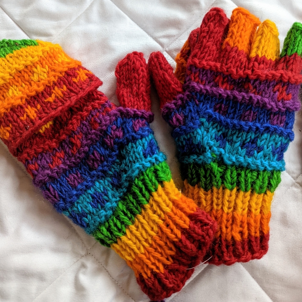 Rainbow convertible mittens handmade